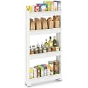 Giantex 4-Tier Slim Rolling Storage Cart, 5" W Narrow Slide Out Plastic Organizer Rack with Wheels, Mobile Utility Cart w/Shelving Unit for Kitchen, Bathroom, Office, Laundry Room
