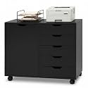 GIANTEX 5-Drawer File Cabinet with Wheels, Wooden Rolling Lateral Filing Cabinet with Door and Adjustable Shelf, Chest of Drawers, Mobile Printer Stand Organizer for Home Office (Black)