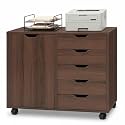 GIANTEX 5-Drawer File Cabinet with Wheels, Wooden Rolling Lateral Filing Cabinet with Door and Adjustable Shelf, Chest of Drawers, Mobile Printer Stand Organizer for Home Office and Bedroom (Coffee)
