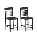 GIANTEX Counter Height Bar Stools Set of 2, 24 Inch Wooden Farmhouse Bar Chairs w/Slatted Back, Footrests, Solid Wood Barstools for Kitchen Island, Dining Room, Pub, Dark Gray