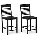 GIANTEX Counter Height Bar Stools Set of 2, 24 Inch Wooden Farmhouse Bar Chairs w/Slatted Back, Footrests, Solid Wood Barstools for Kitchen Island, Dining Room, Pub, Black