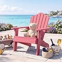 GIANTEX Kids Adirondack Chair, All-Weather HIPS Children's Outdoor Chair with Tilted High Backrest, Toddler Beach Chair for Garden Patio Backyard, Kids Lawn Chairs for Age 3-7 (1,Pink)