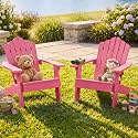 GIANTEX Kids Adirondack Chair, All-Weather HIPS Children's Outdoor Chair with Tilted High Backrest, Toddler Beach Chair for Garden Patio Backyard, Kids Lawn Chairs for Age 3-7 (2,Pink)