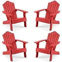 GIANTEX Kids Adirondack Chair, All-Weather HIPS Children's Outdoor Chair with Tilted High Backrest, Toddler Beach Chair for Garden Patio Backyard, Kids Lawn Chairs for Age 3-7 (4,Red)