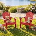 GIANTEX Kids Adirondack Chair, All-Weather HIPS Children's Outdoor Chair with Tilted High Backrest, Toddler Beach Chair for Garden Patio Backyard, Kids Lawn Chairs for Age 3-7 (2,Red)