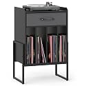 GIANTEX Record Player Stand with Fabric Drawer, Black