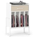 GIANTEX Record Player Stand with Fabric Drawer, White