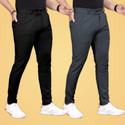 GIBBONTE Slim Fit Men Black Grey Trousers