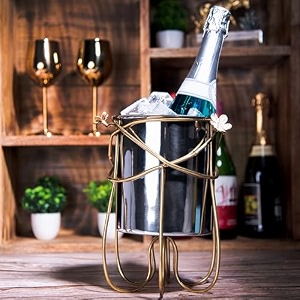 gibox champagne bucket with stand  brass frame stand wine cooler for home freestanding  wine bottle holder for home  luxury bar accessory for home decor  beer bottle stainless steeel holder