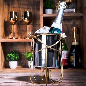 gibox champagne bucket with stand  brass frame stand wine cooler for home freestanding  wine bottle holder for home  luxury bar accessory for home decor  beer bottle stainless steeel holder