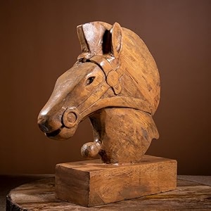 gibox bucephalus horse figurine head knight wooden hand crafted decorative home bar library restaurent table accent horse head