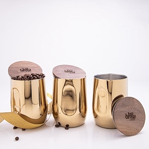 gibox golden luxe vacuum insulated travel coffee tea mug tumbler stainless steel 400ml leakproof double-wall hot amp cold beverage wooden lid 810 hours temperature retention for office pack of 3