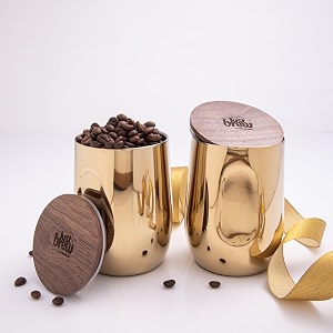 gibox golden luxe vacuum insulated travel coffee tea mug tumbler stainless steel 400ml leakproof double-wall hot amp cold beverage wooden lid 810 hours temperature retention for office pack of 2