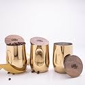 GIBOX Golden Luxe Vacuum Insulated Travel Coffee, Tea Mug Tumbler Stainless Steel (400ml) Leakproof, Double-Wall, Hot &amp; Cold Beverage Wooden Lid 8/10 Hours Temperature Retention for Office (Pack of 3)