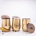 GIBOX Golden Luxe Vacuum Insulated Travel Coffee, Tea Mug Tumbler Stainless Steel (400ml) Leakproof, Double-Wall, Hot &amp; Cold Beverage Wooden Lid 8/10 Hours Temperature Retention for Office (Pack of 4)