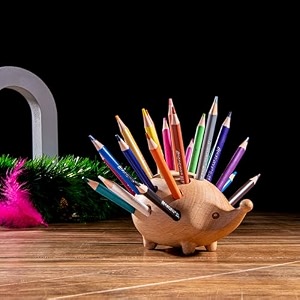 gibox oak wood hedgehog pencil stand with multiple holes multiple color pencil upto 24 amp pen holder for kids drawing aesthetic artistic designer home decor table accents amp gift product