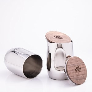 gibox silver luxe vacuum insulated travel coffee tea mug tumbler stainless steel 400ml leakproof double-wall hot amp cold beverage wooden lid 810 hours temperature retention for office pack of 2