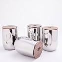 GIBOX Silver Luxe Vacuum Insulated Travel Coffee, Tea Mug Tumbler Stainless Steel (400ml) Leakproof, Double-Wall, Hot &amp; Cold Beverage Wooden Lid 8/10 Hours Temperature Retention for Office (Pack of 4)