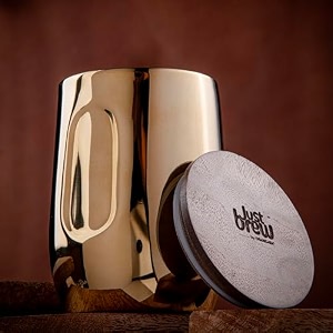 gibox golden luxe vacuum insulated travel coffee tea mug tumbler stainless steel 400ml leakproof double-wall hot amp cold beverage wooden lid 810 hours temperature retention for office pack of 1