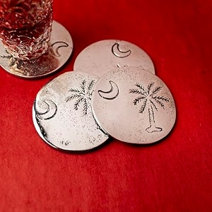 gibox costa bold hammered steel textured coasters with holder metal coasters set kitchen table home decor restaurants set of 6 anti slip tea wine glass bar accessories combo pack designer coaster