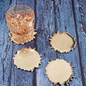 gibox designer gold spilled matt finish fancy metal anti slip tea coaster set of 4 for kitchen home amp bar accessories home decor dinning gifts restaurants living rooms coffee table