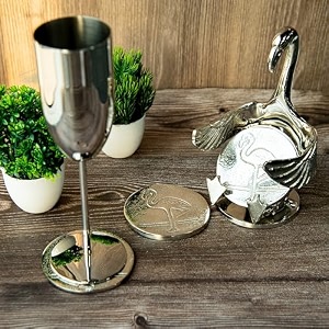 gibox costa bold hammered steel textured coasters with holder metal coasters set kitchen table home decor restaurants set of 6 anti slip tea wine glass bar accessories combo pack designer coaster