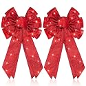 Giegxin 2 Pcs Large Red Lighted Christmas Bows Outdoor Tree Topper Bow