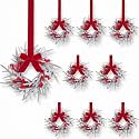 Giegxin 8 Pcs Mini Christmas Wreaths for Kitchen Cabinet with Ribbon Bow