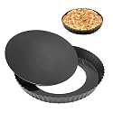 Giffy® 8.5 inch Non-Stick Tart Quiche Pizza Pan Round Pizza Cake Baking Tray Carbon Steel Mold with Removable Loose Bottom Tart Pie Pan, Black
