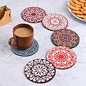 Gift Kya De Coaster Set of 6 Mandala Art Wooden Coasters with Proper Coaster Stand Coaster Set fit for Tea Cups, Coffee Mugs and Glasses (3.5 X 3.5 Inch) (Colorful Ecofriendly)