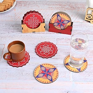 gift kya de gkd coaster set of 6 beautiful wooden coasters with proper coaster stand designer coaster set fit for tea cupscoffee mugsampglasses 2 set combo pack12 pc round 35x35 inch