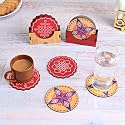 Gift Kya De Gkd Coaster Set Of 6 Beautiful Wooden Coasters With Proper Coaster Stand Designer Coaster Set Fit For Tea Cups,Coffee Mugs&Glasses (2 Set Combo Pack)(12 Pc Round 3.5X3.5 Inch)
