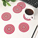 Gift Kya De Gkd Coaster Set Of 6 Beautiful Wooden Coasters With Proper Coaster Stand Designer Coaster Set Fit For Tea Cups, Coffee Mugs And Glasses (Round And Designer 3.5 X 3.5 Inch) (Pink)