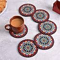 GKD Coaster Set of 6 Beautiful Wooden Coasters with Proper Coaster Stand | Designer Coaster Set Fit for Tea Cups, Coffee Mugs and Glasses (Round and Designer 3.5 X 3.5 Inch) (Black)