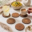 Gift Kya De Gkd Coaster Set of 6 Mandala Art Wooden Coasters with Proper Coaster Stand Coaster Set Fit for Tea Cups, Coffee Mugs and Glasses (3.5 X 3.5 Inch) (Bamboo Ecofriendly)