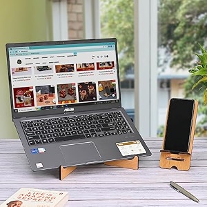gkd laptop stand for desk with mobile stand portable easy to carry cross wooden lapdesk compatible with all apple samsung macbook hp lenovo asus dell rakhi gift for brother 2 pc combo pack