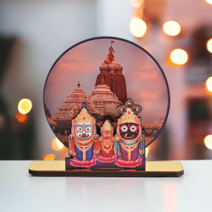gift kya de lord jagannath wooden table top frame with puri temple idol for home and office decorative showpiece  -  152 cm