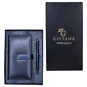 giftana 2-in-1 diary with pen for men amp women  premium leather notebook with metal pen travel journal amp corporate gifts for employees teachers new year amp diwali 192 pages black
