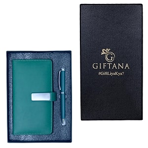 giftana 2 in 1 diary with pen gift set for men and women leather notebook diary amp metal pen birthday gifts for husband brother father new year corporate gift for employee gift set green