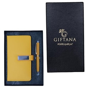 giftana 2 in 1 diary with pen gift set for men and women leather notebook diary amp metal pen birthday gifts for husband brother father new year corporate gift for employee gift set yellow