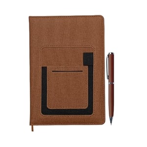 giftana 2 in 1 diary with pen gift set for men and women jute diary with pen set birthday gifts for husband brother father new year corporate gift for employee brown