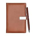 Giftana 2 in 1 Leather Notebook Diary and Metal Pen Set for Men and Women - Birthday Gift for Husband, Brother, Father, New Year Corporate Employee (Tan Silver)