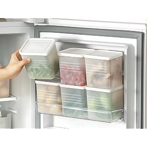 fridge storage boxes pack of 6  1200ml  plastic food containers for fridge amp freezer  kitchen organizer box set  white transparent  bpa-free  stackable storage box