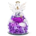 Gifts for Mom Birthday Gifts for Women Preserved Rose Forever Flower in Glass Angel Figurines Fresh Flowers for Delivery Anniversary Mothers Day Real Colorful Roses for Grandma Her Wife from Daughter