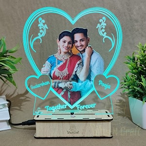 customized 3d illusion heart photo led gift lamp  gift for couple on valentine39s day  multicolor 22x18cmacrylic