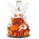 FIACO Gifts for Women Birthday Preserved Rose Forever Flower in Glass Angel Figurines Fresh Flowers for Delivery Prime for Mom Real Orange Roses for Grandma Sister Wife Her from Daughter
