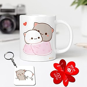 goma amp peach bear combo set love gift for girlfriendboyfriendwife husband anniversary valentine39s day birthday gift for lovewedding gift white mug 330 mlkeychain card