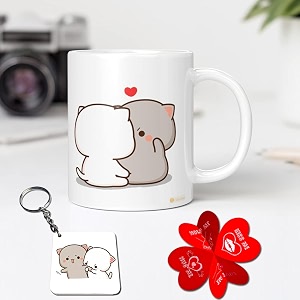 goma amp peach bear combo set love gift for girlfriendboyfriend wife husband anniversary valentine39s day birthday wedding gifts gift for love white mug 330 ml keychain card