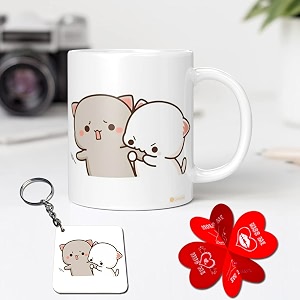 goma amp peach bear combo set love gift for girlfriendboyfriendwifehusbandanniversaryvalentine39s daybirthday giftwedding giftgift for lovewhite mug 330 mlkeychain card