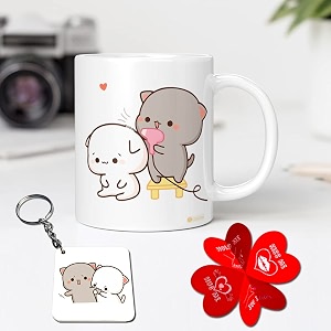 goma amp peach bear combo set love gift for girlfriendboyfriend wife husband anniversary valentine39s day birthday gift for love wedding white mug keychain card  design - 11 3